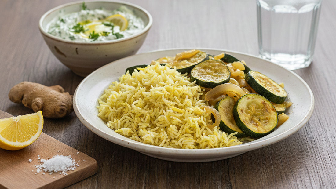 Zucchini-Reis mit Dip