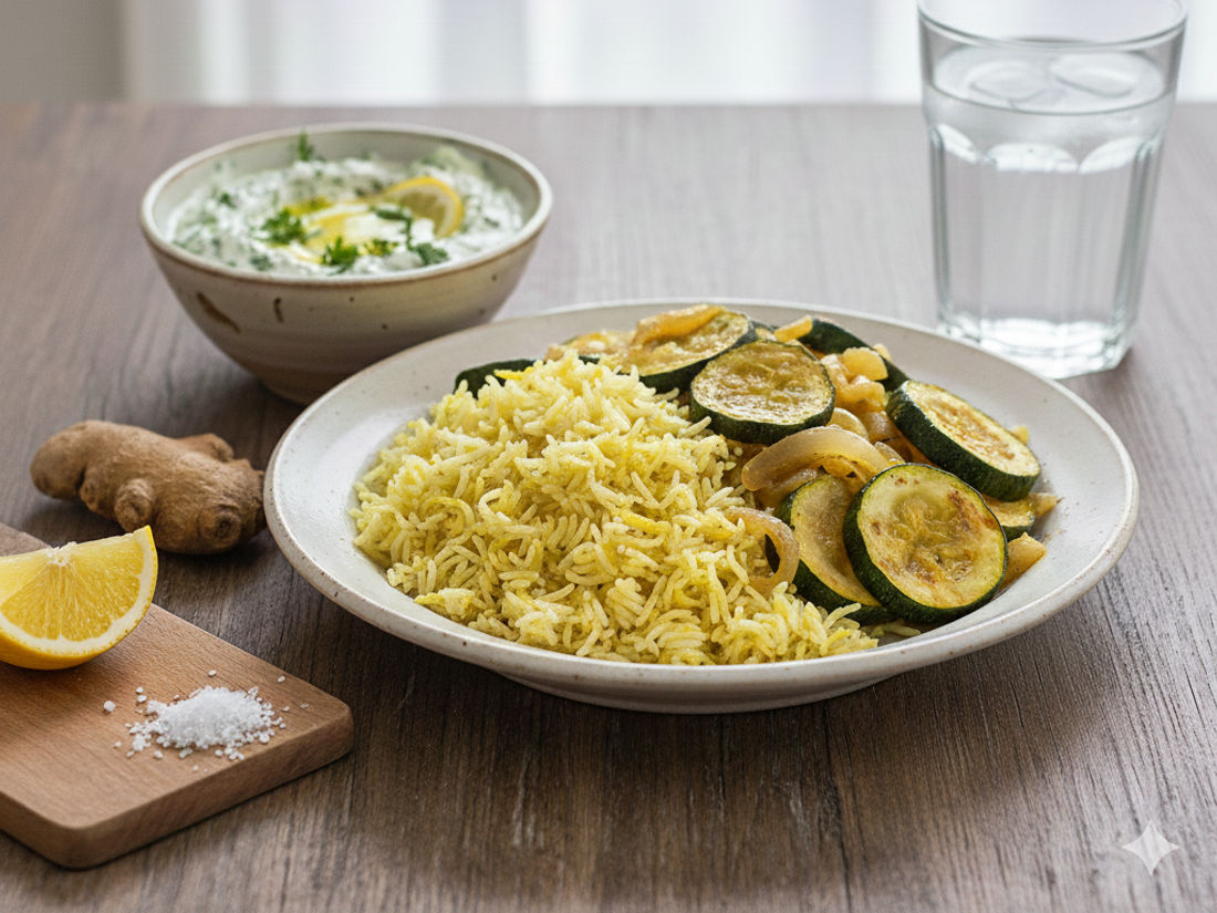 Zucchini-Reis mit Dip