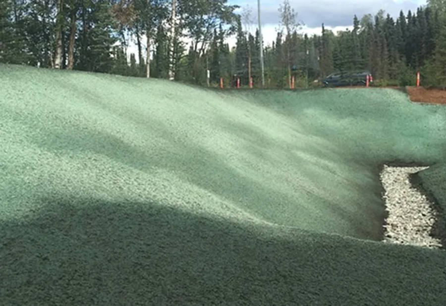 Hydroseeding a new lawn by Titan LLC in the Mat-Su Valley, Alaska