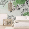 Vinyl panoramic wallpaper Fleurs et Pigments Green