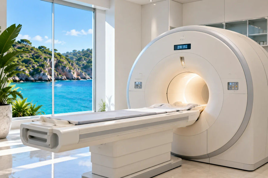A scanner room with a window onto the sea.