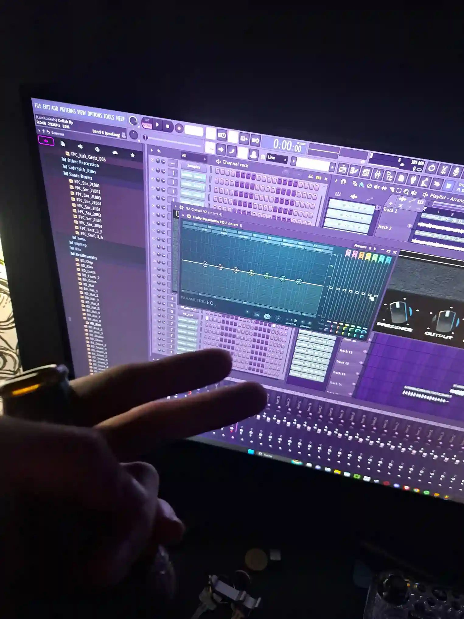 Pictures of a studio session at Neural Override's bedroom setup