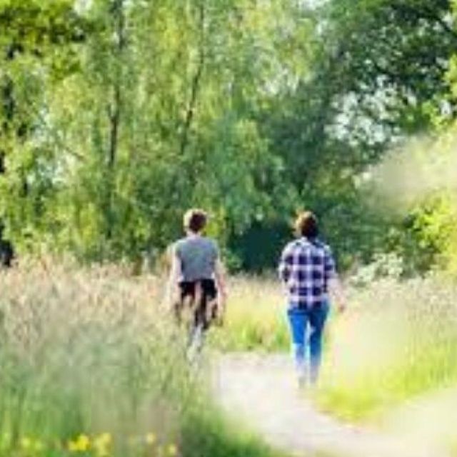 twee wandelaars in een park