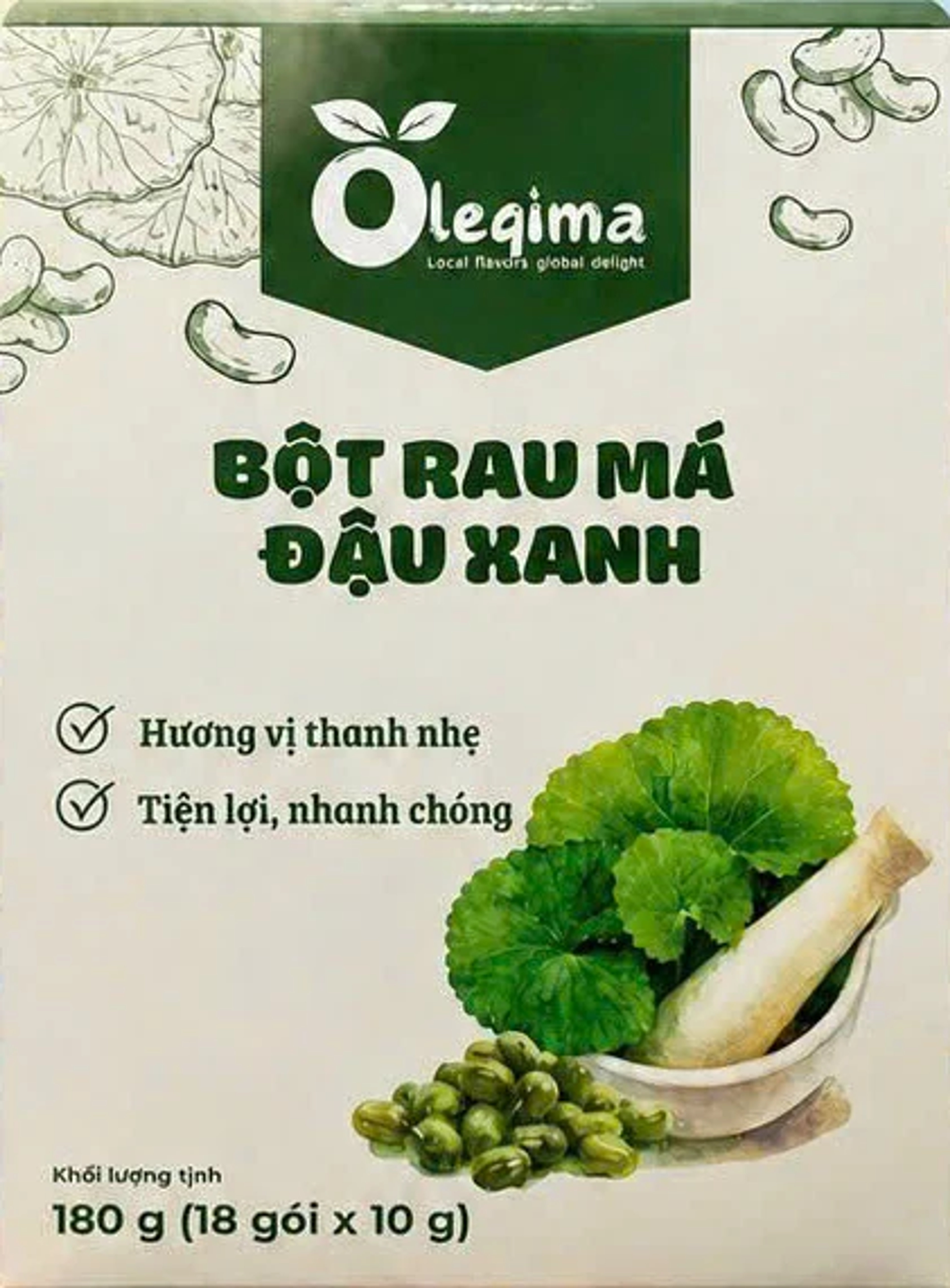 Hộp Bột Rau Má Đậu Xanh OLEQIMA 180g