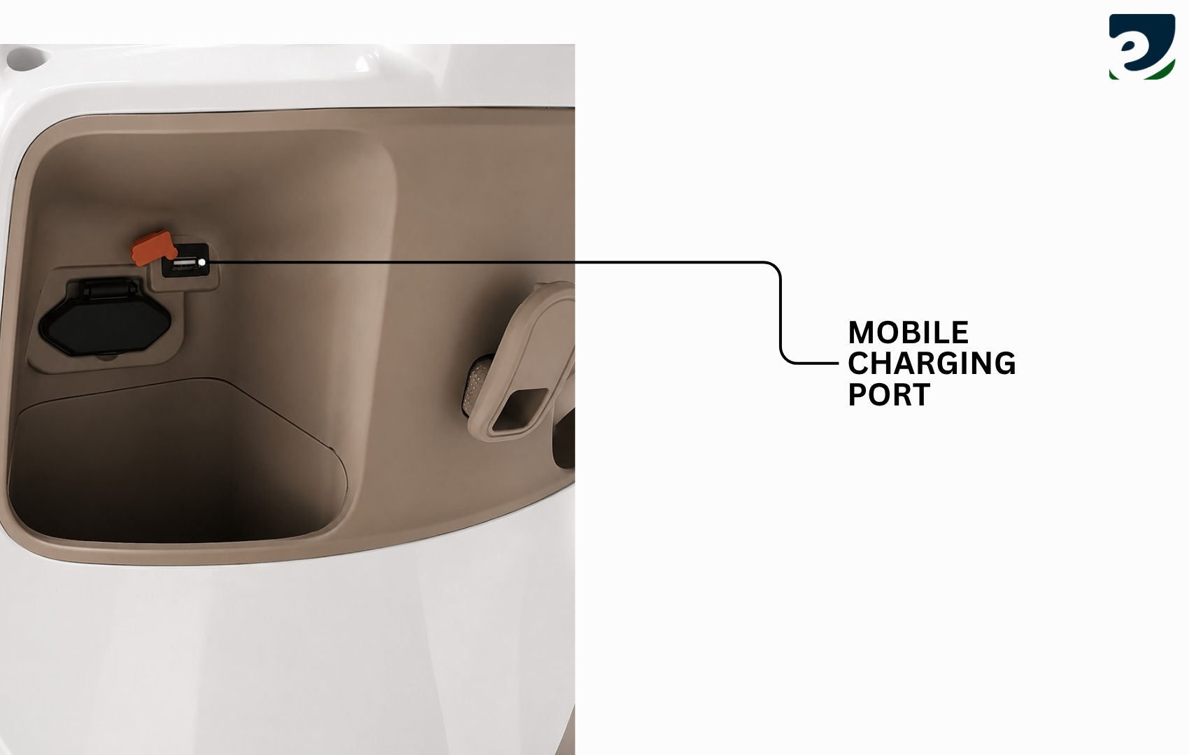 Built-In Mobile Charging Port & Storage
