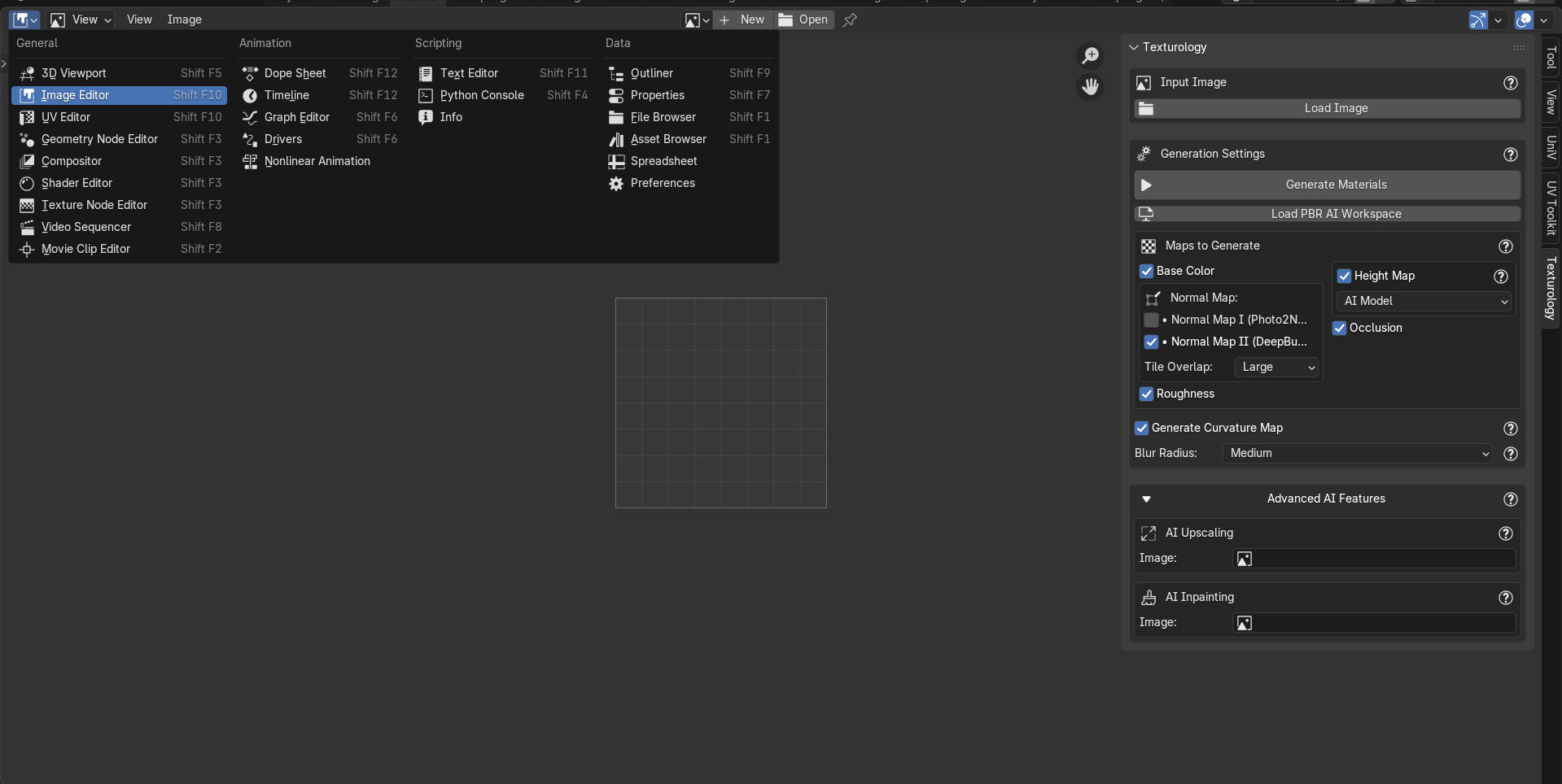 UI Integration Screenshot - Texturology panel seamlessly integrated in Blender's Image Editor