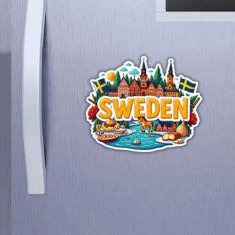 Sweden Country Theme Souvenir Wooden Refrigerator Stylish Fridge Magnet Hover