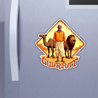 Gujarat Indian State Theme Souvenir Wooden Refrigerator Stylish Fridge Magnet Hover