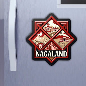 Nagaland Indian State Theme Souvenir Wooden Refrigerator Stylish Fridge Magnet Hover