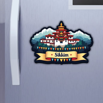 Sikkim Indian State Theme Souvenir Wooden Refrigerator Stylish Fridge Magnet Hover