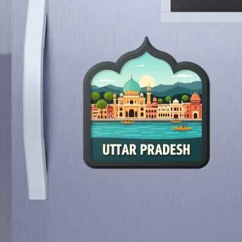 Uttar Pradesh Indian State Theme Souvenir Wooden Refrigerator Stylish Fridge Magnet Hover