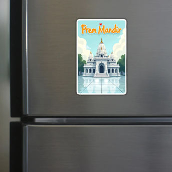 Prem Mandir Theme Souvenir Wooden Refrigerator Stylish Fridge Magnet Hover