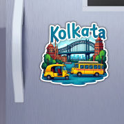 Kolkata City Theme Souvenir Wooden Refrigerator Stylish Fridge Magnet Hover