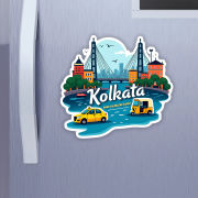 Kolkata City Theme Souvenir Wooden Refrigerator Stylish Fridge Magnet Hover