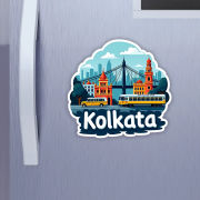 Kolkata City Theme Souvenir Wooden Refrigerator Stylish Fridge Magnet Hover