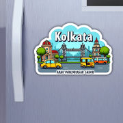 Kolkata City Theme Souvenir Wooden Refrigerator Stylish Fridge Magnet Hover