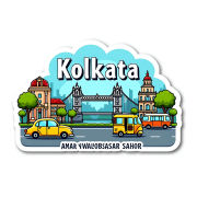 Kolkata City Theme Souvenir Wooden Refrigerator Stylish Fridge Magnet