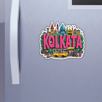 Kolkata City Theme Souvenir Wooden Refrigerator Stylish Fridge Magnet Hover