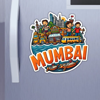 Mumbai City Theme Souvenir Wooden Refrigerator Stylish Fridge Magnet Hover