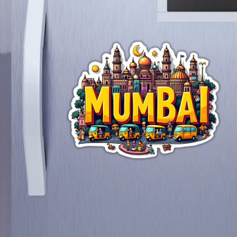 Mumbai City Theme Souvenir Wooden Refrigerator Stylish Fridge Magnet Hover