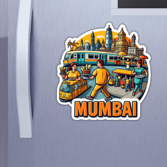 Mumbai City Theme Souvenir Wooden Refrigerator Stylish Fridge Magnet Hover