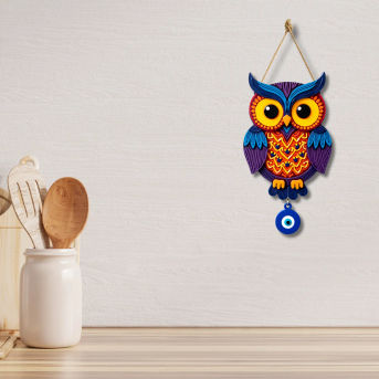 Owl Shape Wooden Wall Hanging For Home & Living Room Decor Hover