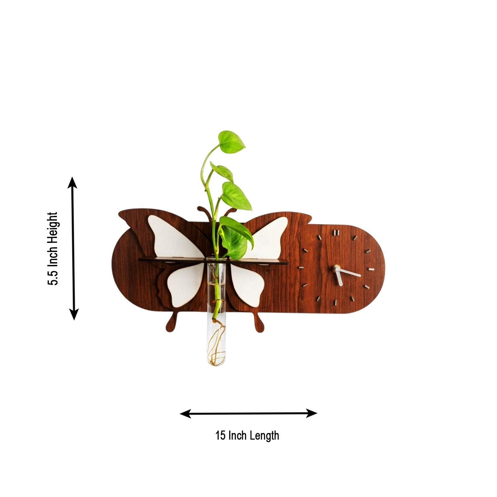 Butterfly Wooden Wall Clock with Plant Holder - 3
