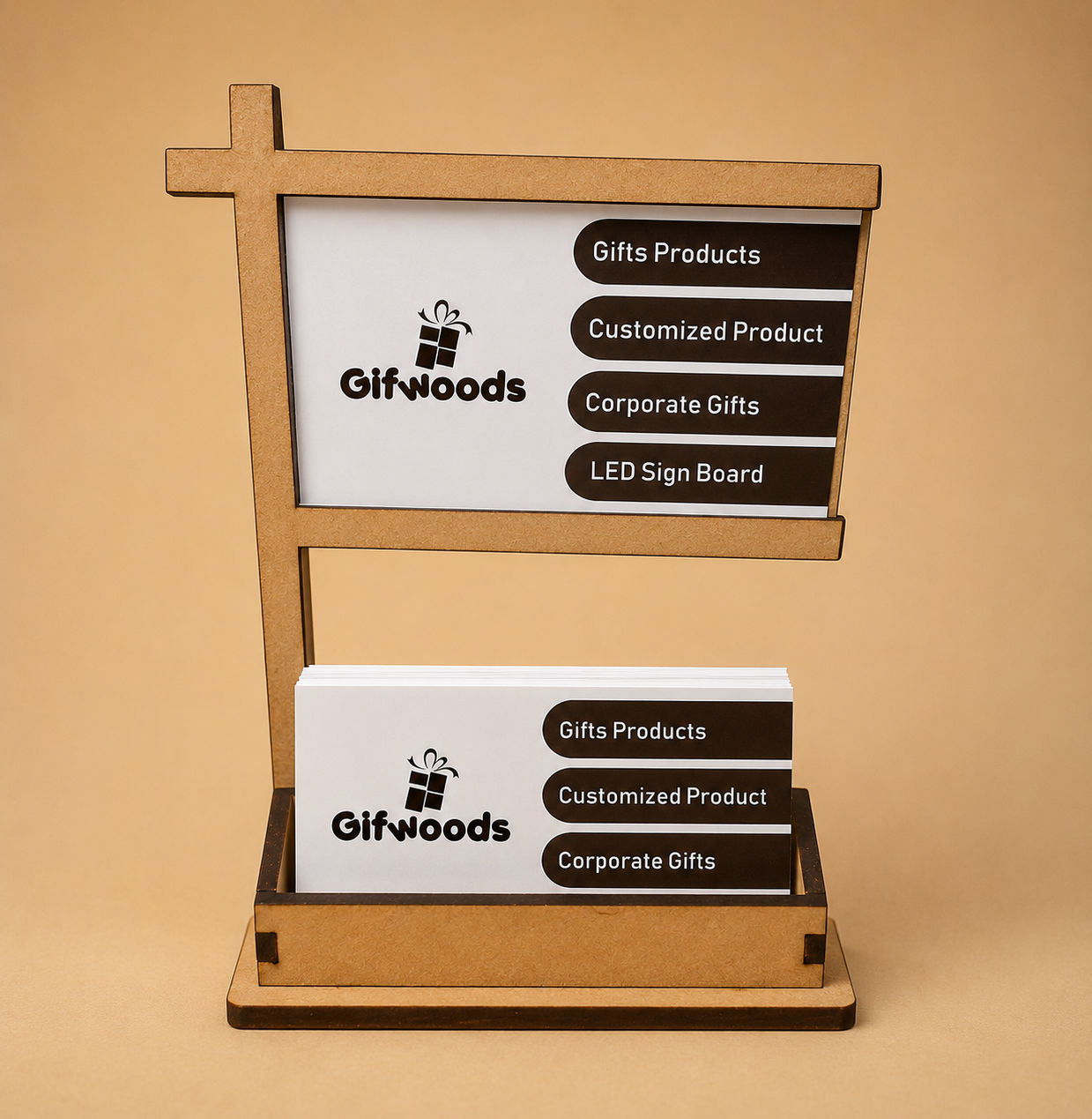 Wooden Business Card Holder with Nameplate 