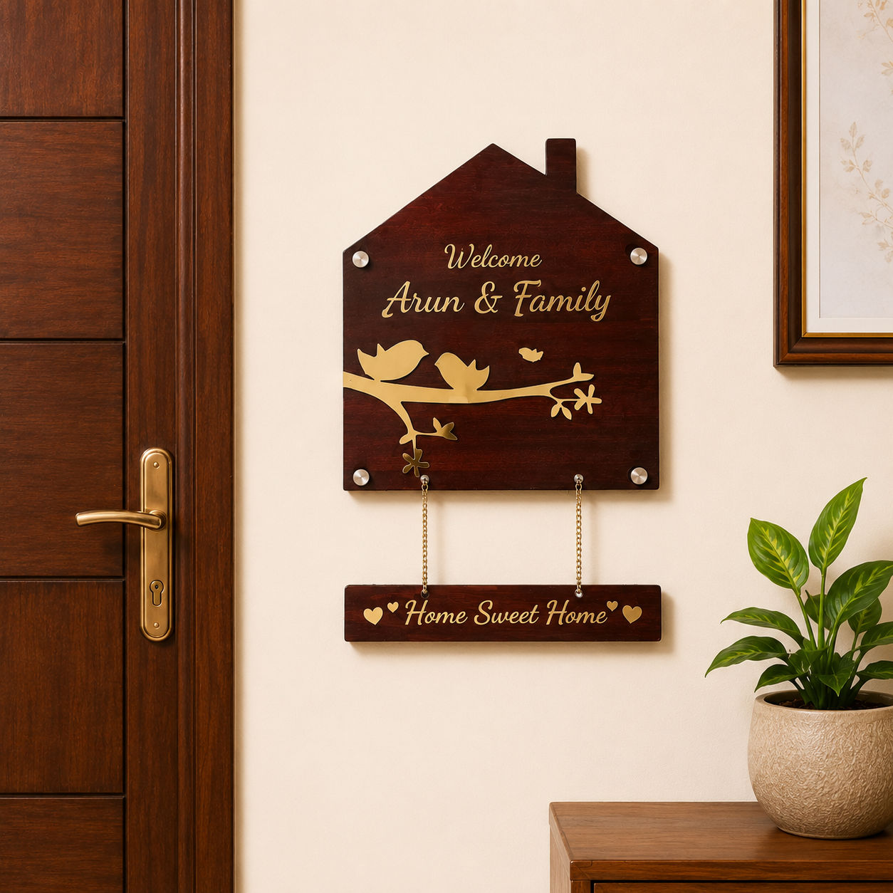 Personalized House-Shaped Wooden Name Board - 4