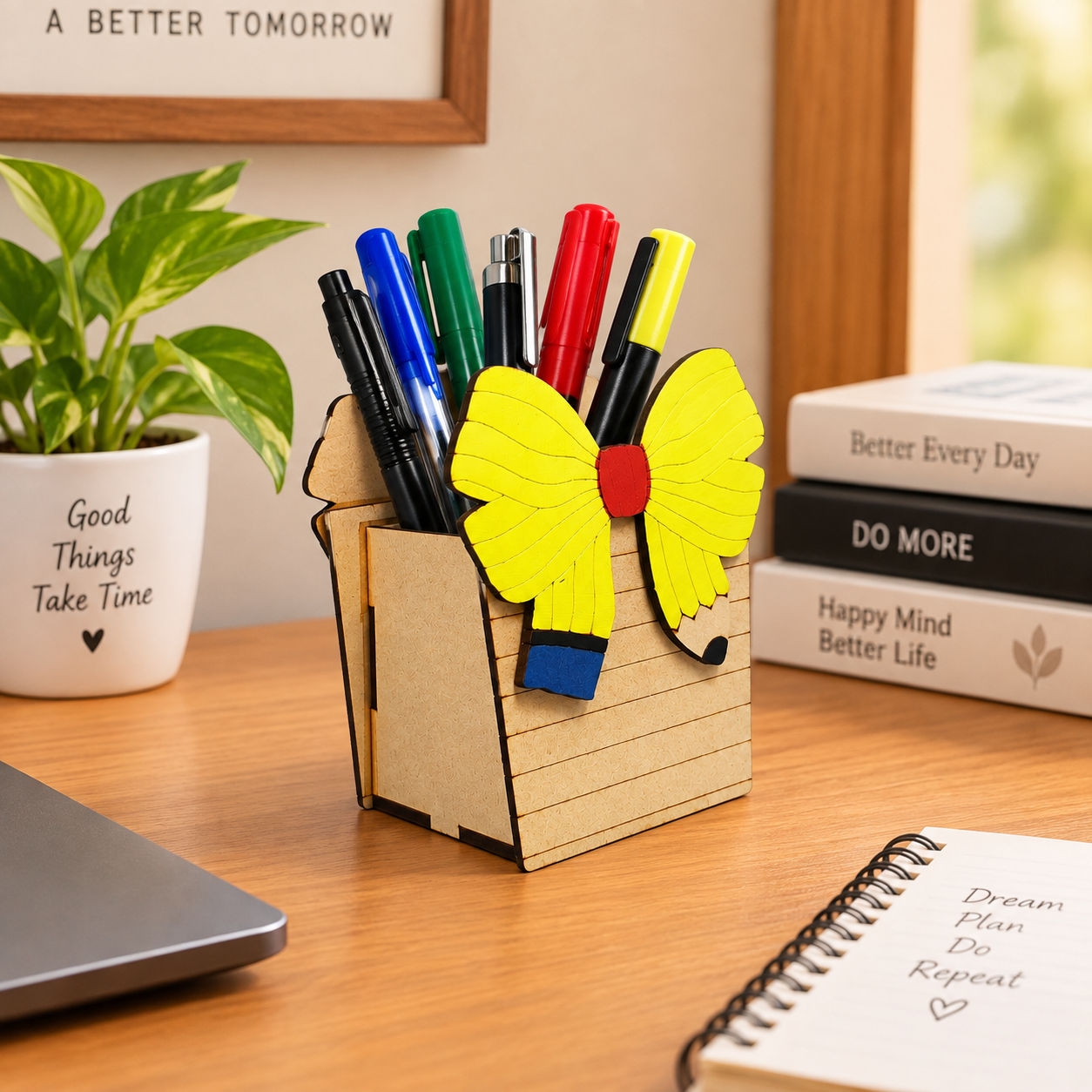  Ribbon Design Wooden Pen Stand - 4