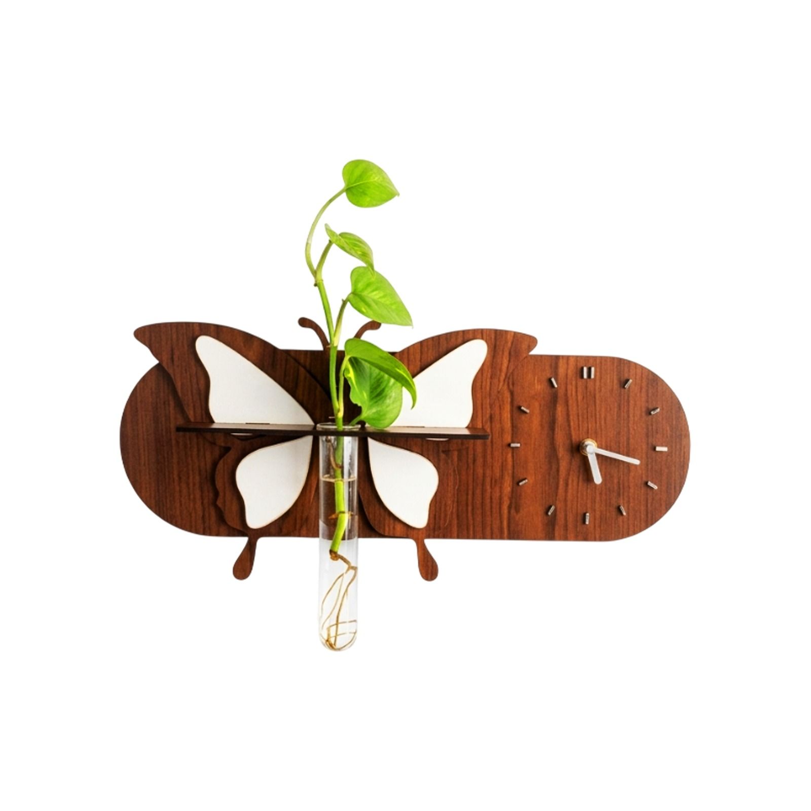Butterfly Wooden Wall Clock with Plant Holder