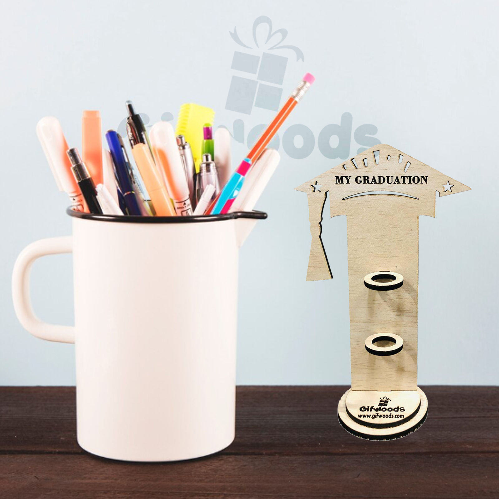Wooden Graduation Pen Stand - 3