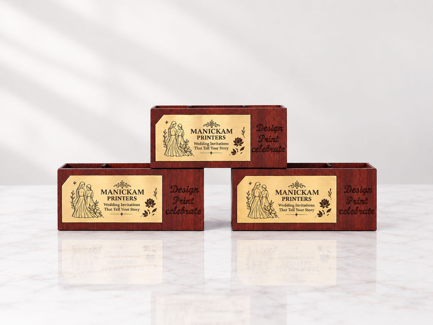 Wooden 3-Compartment Desk Organizer with Custom Engraving