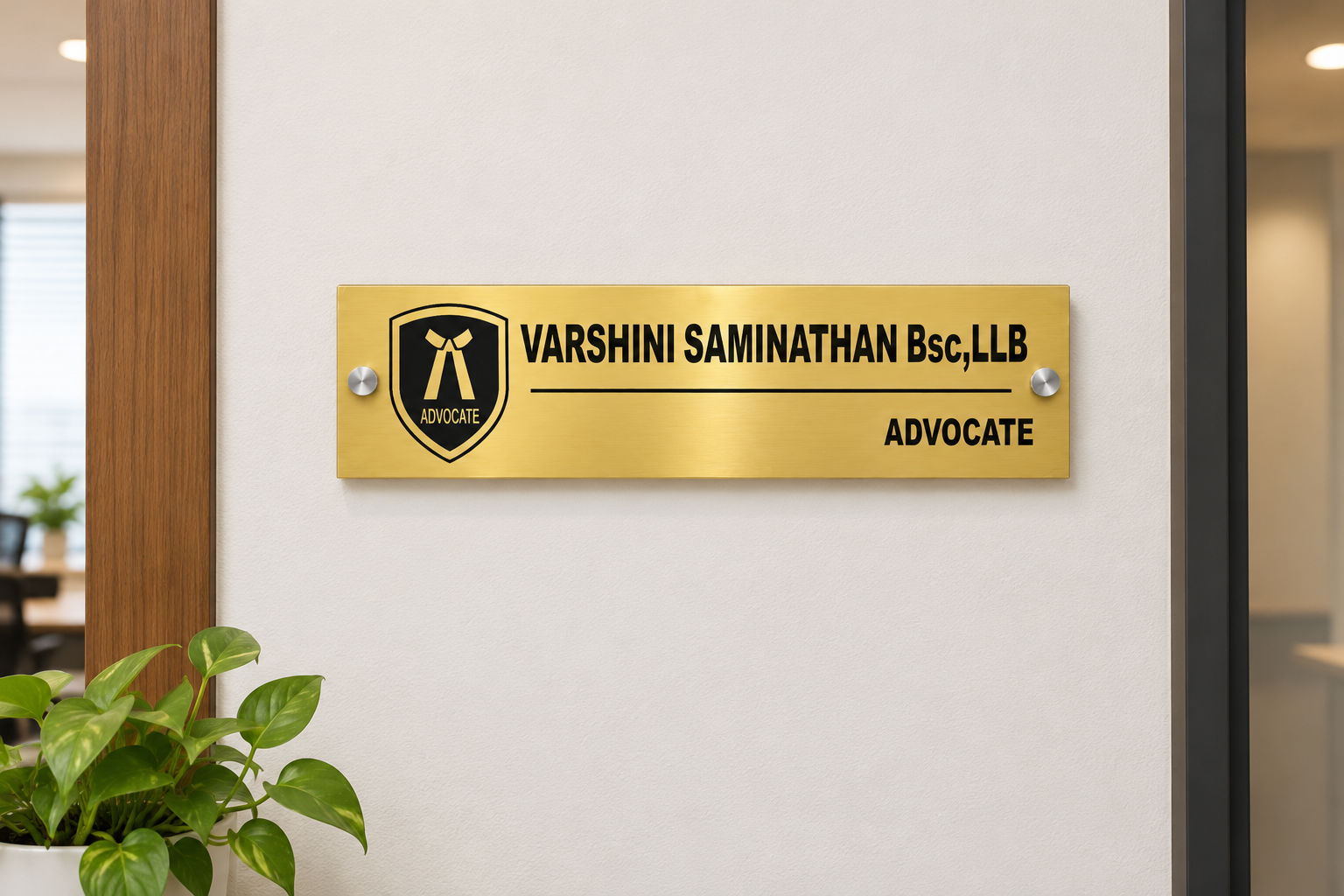 Gold Finish Wooden Advocate Name Plate