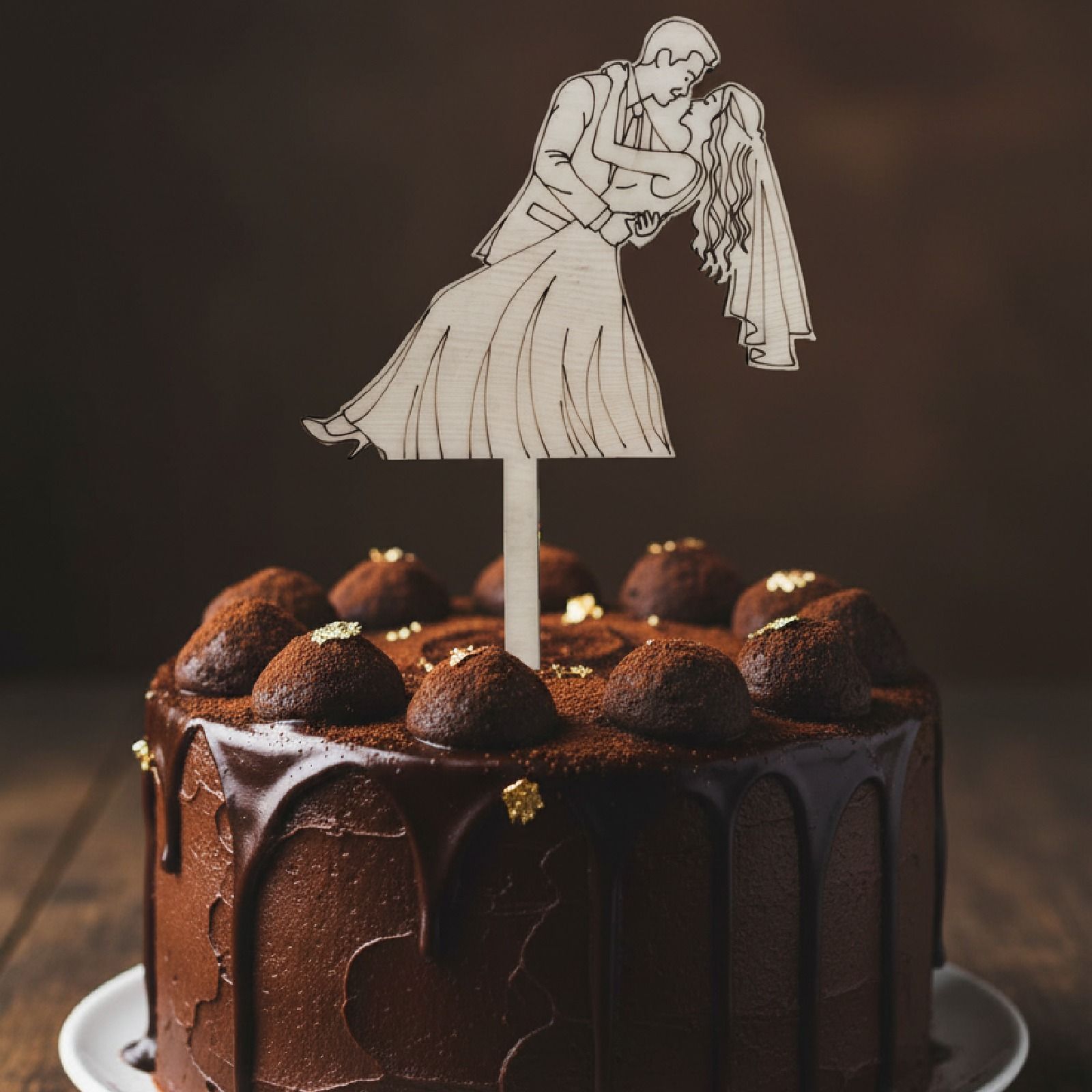 Wooden Wedding Couple Cake Topper - 3