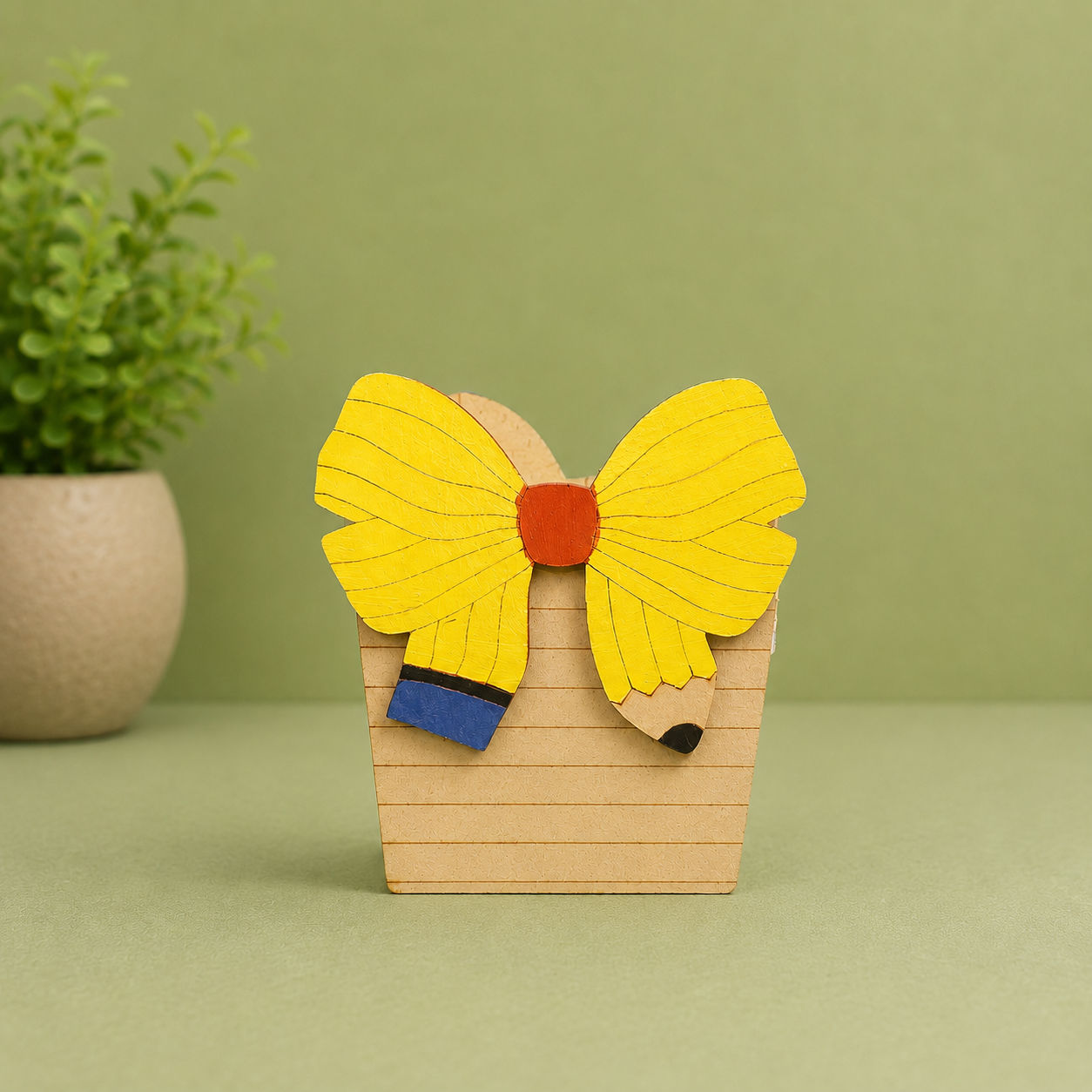  Ribbon Design Wooden Pen Stand