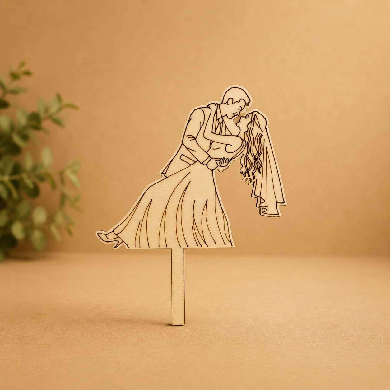 Wooden Wedding Couple Cake Topper