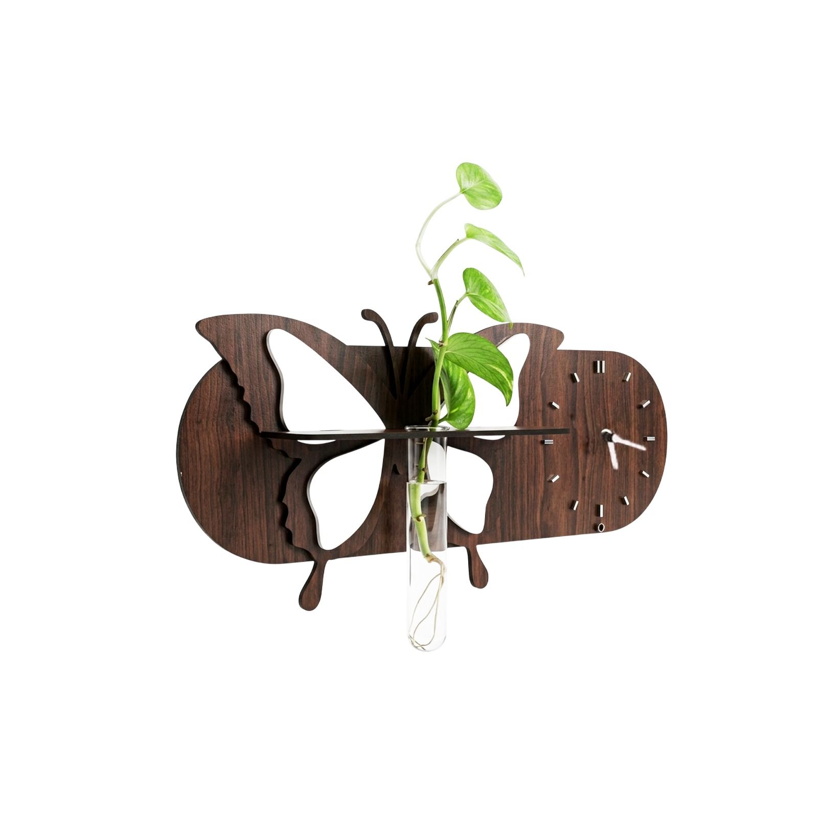 Butterfly Wooden Wall Clock with Plant Holder - 2