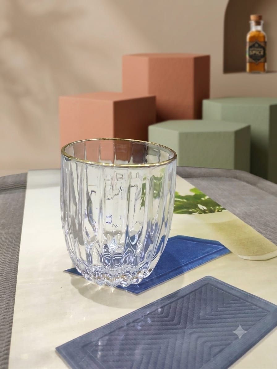 Luxury Gold-Bordered Ribbed Lowball Glasses – 6-Piece Whiskey & Cocktail Set