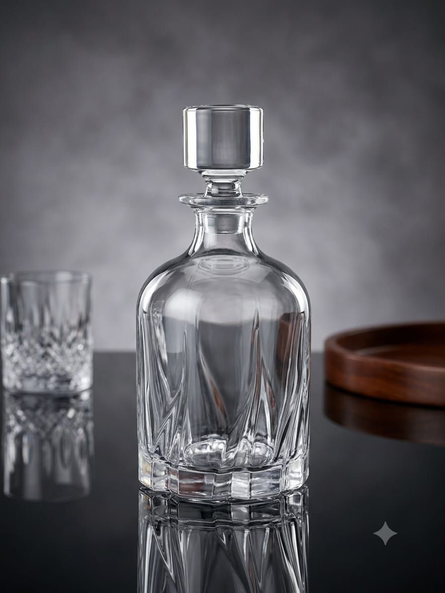 Solis Sculpted Fluted Crystal Decanter with Airtight Geometric Stopper