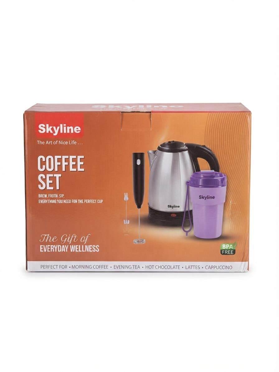 Skyline Coffee Set – Electric Kettle, Milk Frother & Travel Tumbler Gift Combo