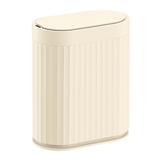 ELPHECO Plastic Touchless Trash Can, Small, Gold, Motion-Sensor, Rectangular, Bathroom, Bedroom, Kitchen, Office (Beige, 2 Gallons)