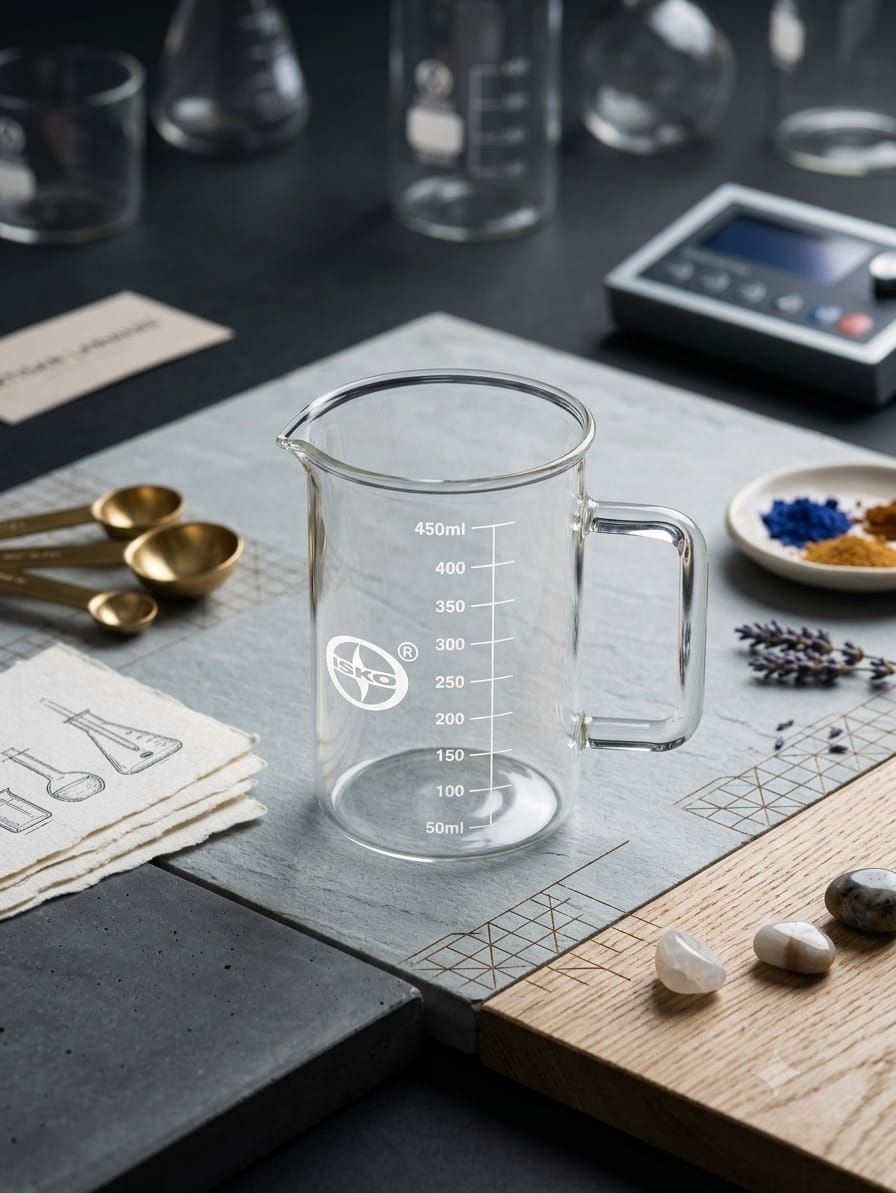 ISKO Borosilicate Glass Beaker Mug with Handle (450 ml) – Heat-Resistant Measuring Pitcher