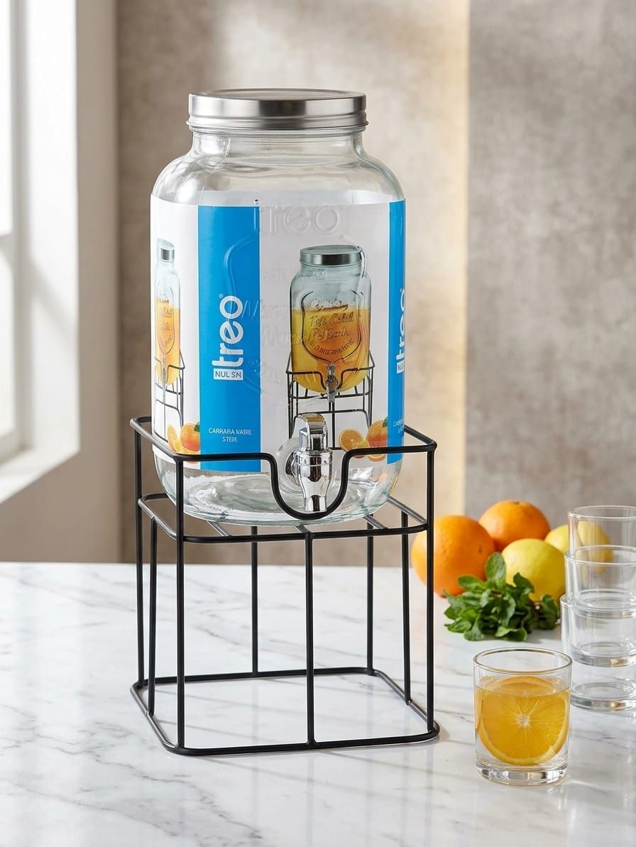Treo 8L Embossed Glass Beverage Station with Spigot & Stand for Large Gatherings