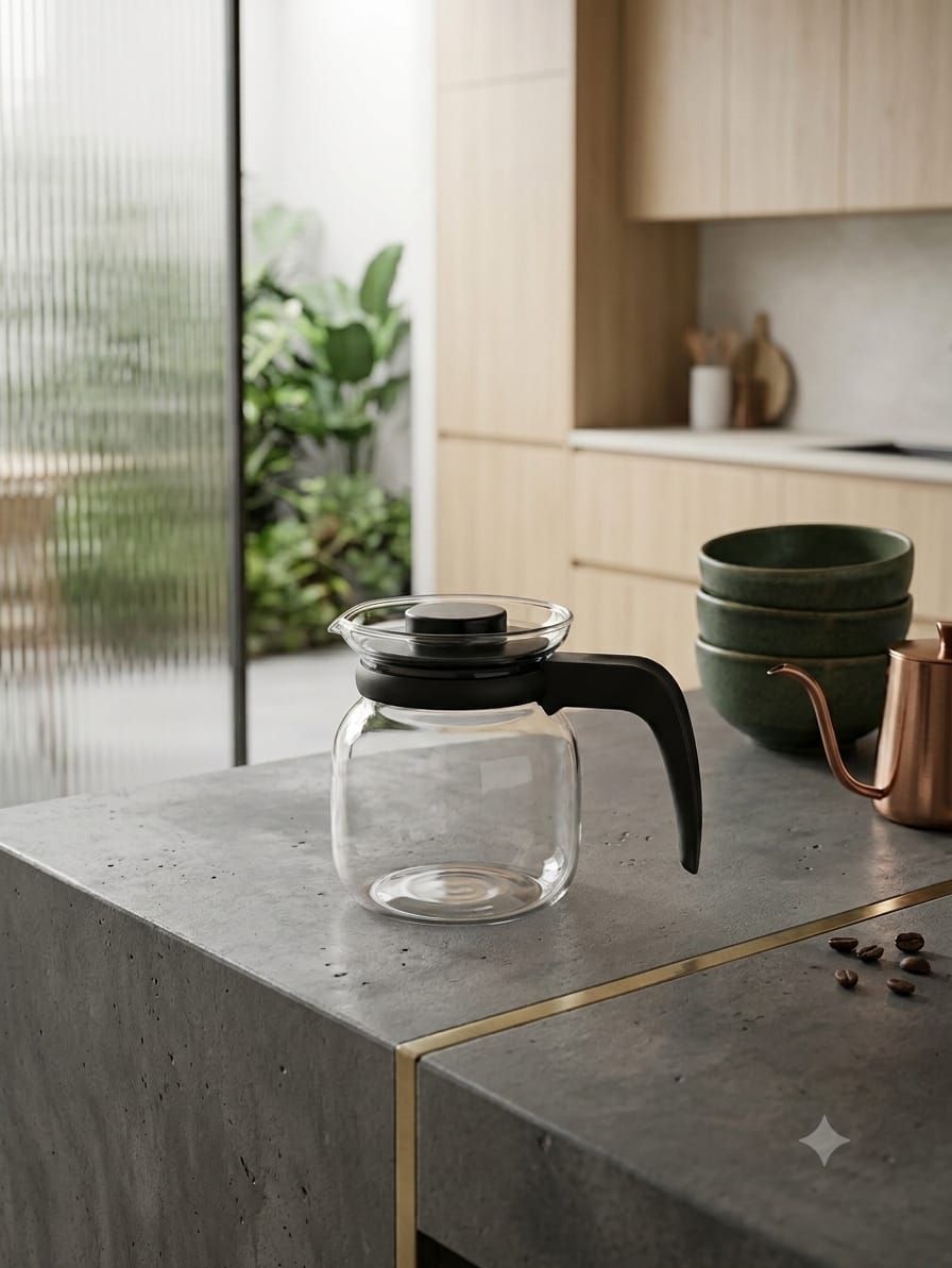 Minimalist Glass Beverage Pitcher & Coffee Kettle with Matte Black Collar