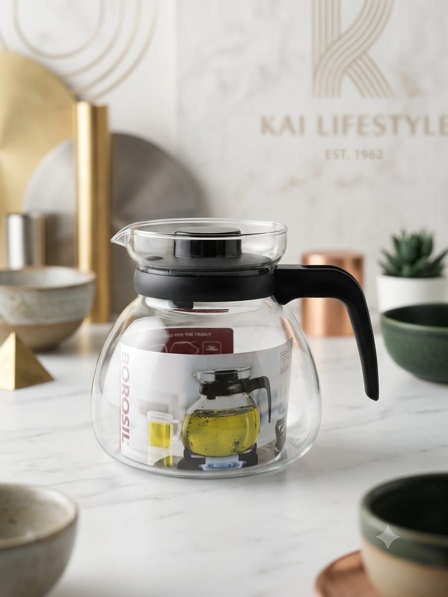 Borosil Curvature Series Flame-Safe Glass Carafe for Tea, Coffee & Infusions