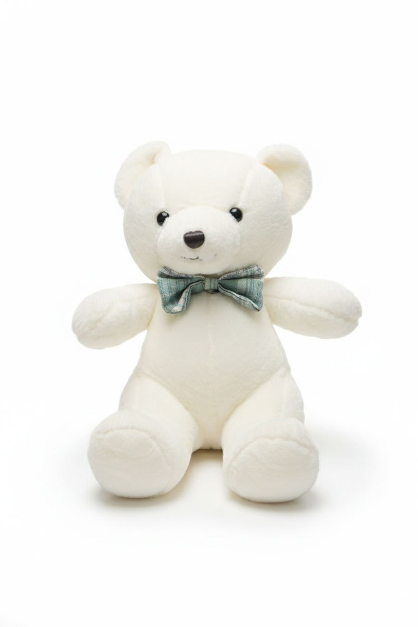 WHITE TEDDY Bear with Green Bow