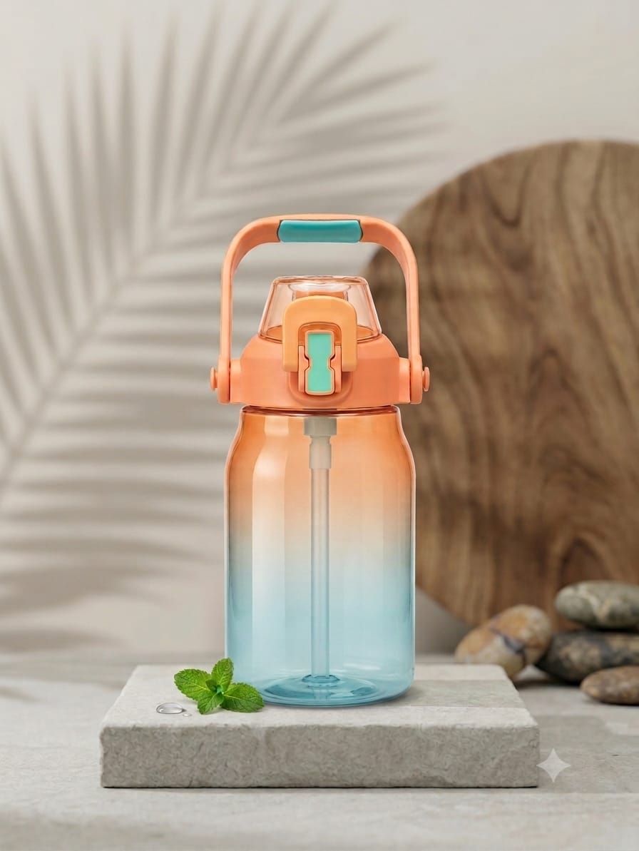High-Capacity Gradient Pot Belly Sipper Cup with Straw – Approx. 1500 ml