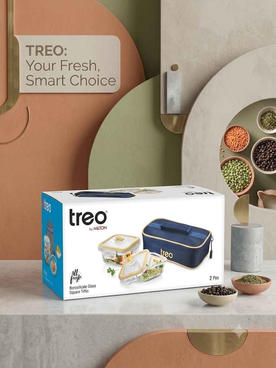 Treo by Milton All Fresh Leakproof Glass Meal Container Set (2 Pcs + Navy Blue Thermal Bag)