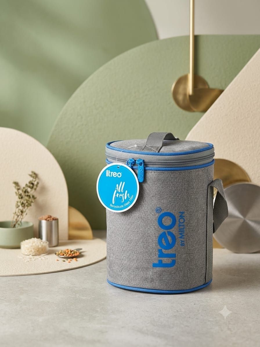 Treo by Milton All Fresh 3-Piece Leakproof Glass Meal Container Set with Grey & Blue Thermal Bag